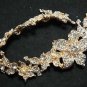 BRIDAL WEDDING RHINESTONE CRYSTAL FLOWER SEWING GOLD HAIR APPLIQUE CHAIN