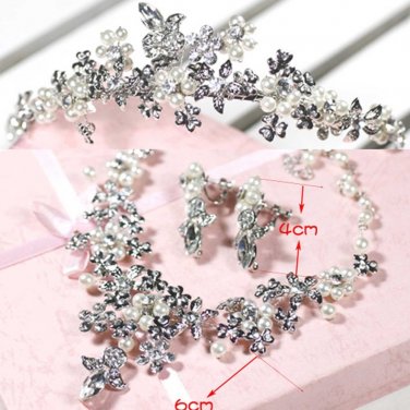 WEDDING BRIDES BRIDAL RHINESTONE CRYSTAL HAIR TIARA NECKLACE EARRINGS SET