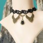 BLACK GOTH LACE ROCOCO COPPER CHOKER BRACELET NECKLACE SET