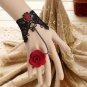 BLACK GOTHIC GOTH FRENCH VENICE LACE RED FLOWER PATCH BRACELET