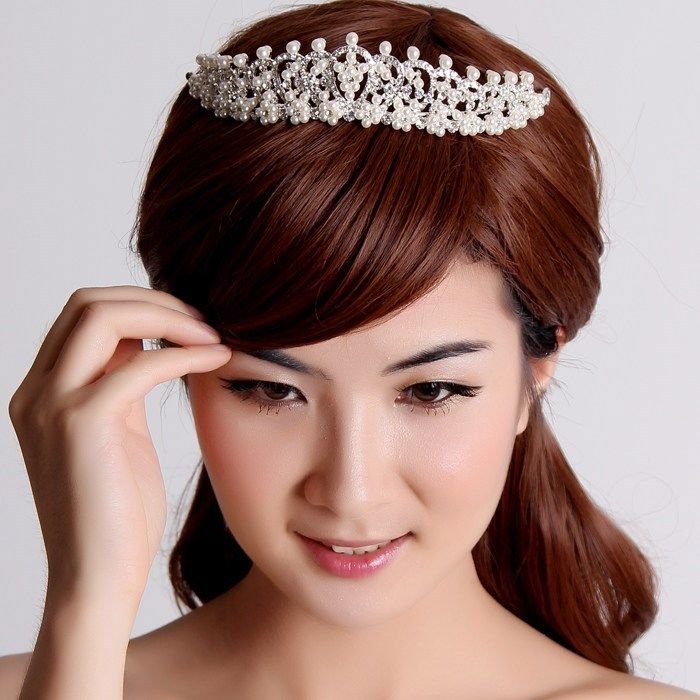 Wedding Bridal Rhinestone Crystal Pearl Crown Tiara Hairband 5082