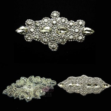 mixed of 3 BEADED GLASS CRYSTAL RHINESTONE WEDDING CRAFT SASH HEADBAND APPLIQUE