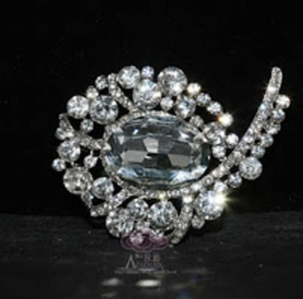 WEDDING BRIDAL OVAL CRYSTAL RHINESTONE CORSAGE HAIR CRAFT BROOCH PIN