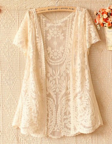 FASHION ELEGANT LACE EMBROIDERY LEAVES LEAF PATTERN IVORY JACKET