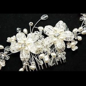 PEARL FLOWER BRIDAL WEDDING BRIDES RHINESTONE CRYSTAL TIARA HAIR COMB