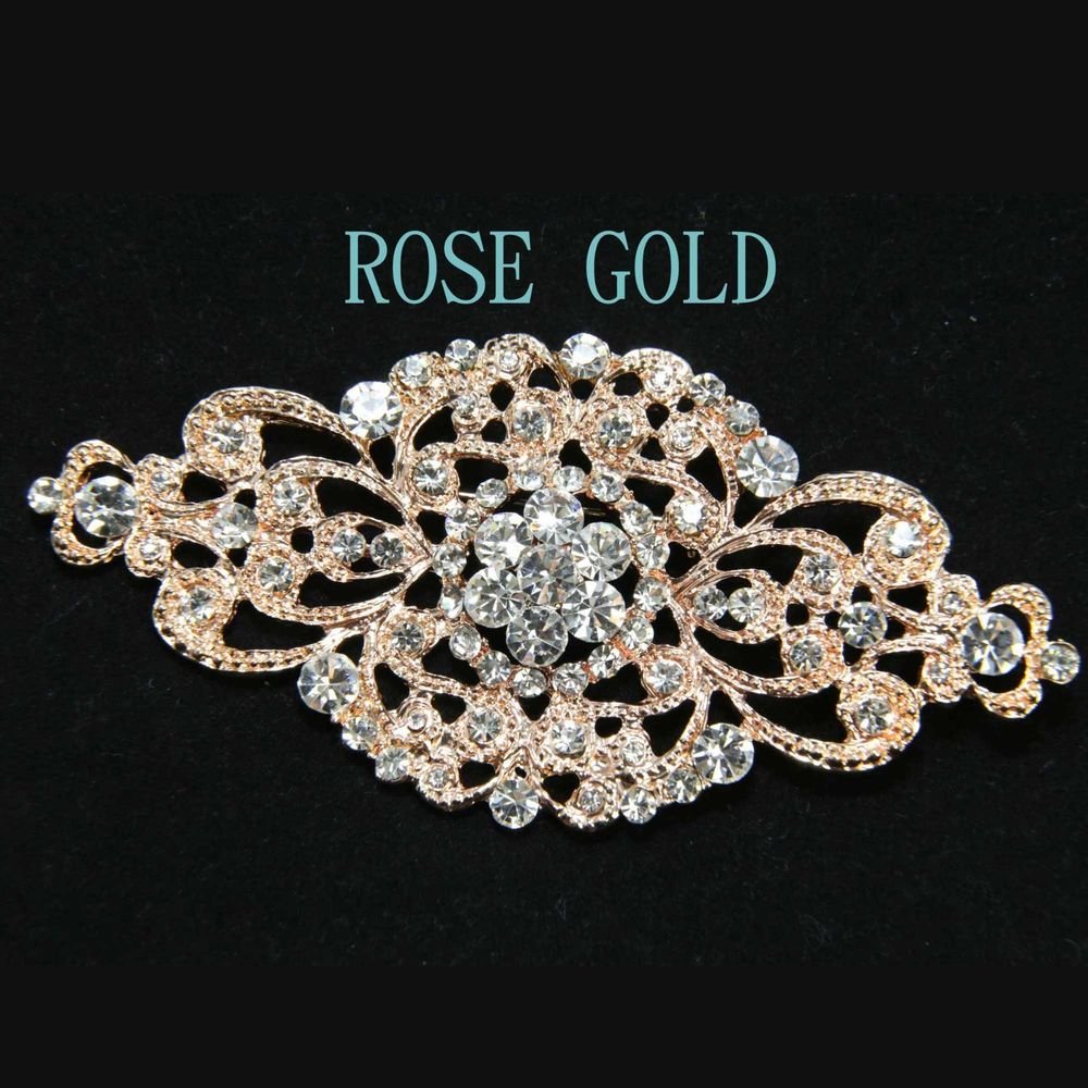 ROSE GOLD RHINESTONE CRYSTAL BRIDAL WEDDING DRESS RHOMBUS GLASS BROOCH PIN