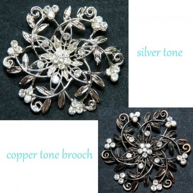 SILVER/VINTAGE RHINESTONE CRYSTAL WEDDING DANGLE SASH BELT OLIVE LEAF BROOCH PIN