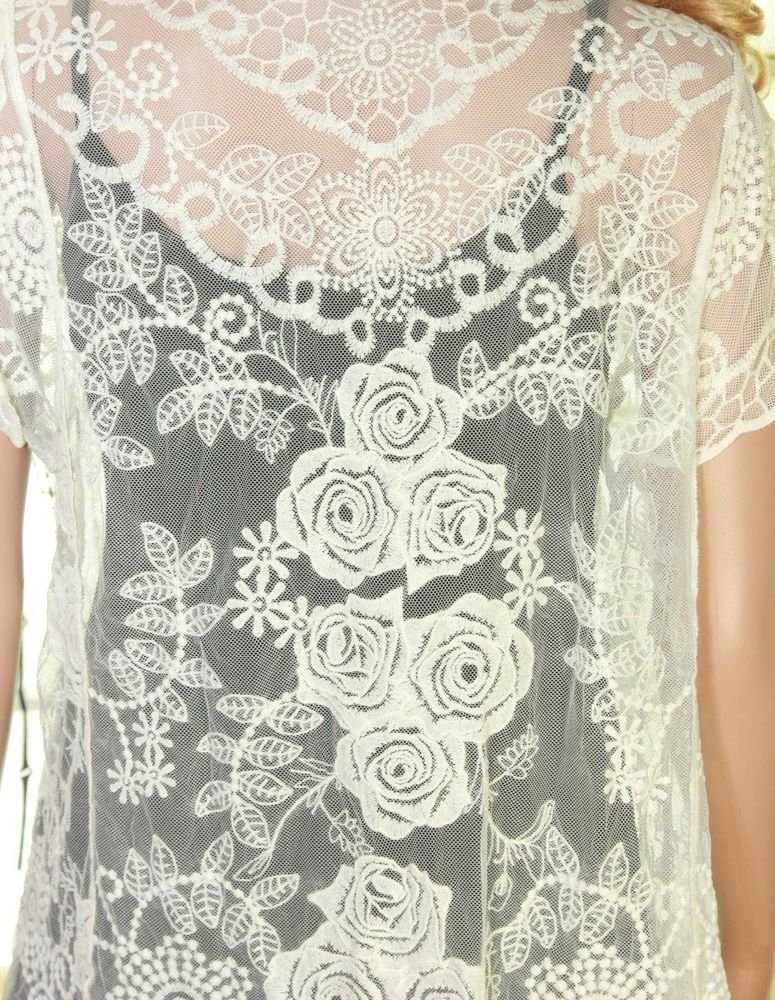 SEXY ELEGANT LACE EMBROIDERY ROSE LITTLE OFF WHITE VINTAGE STYLE OUTWEAR