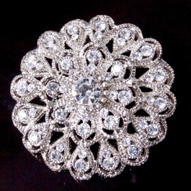 CRYSTAL RHINESTONE FLOWER PEACOCK BOUQUET BRIDAL WEDDING CAKE BROOCH PIN -EU