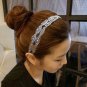 Wedding Rhinestone Crystal Double Row Satin Ribbon Hair Bun Band Headband