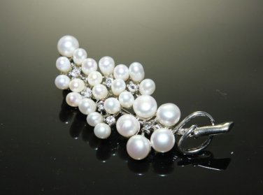 Flower Bouquet Freshwater Pearl Rhinestone Crystal Wedding Bridal Brooch Pin