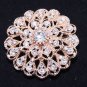 Crystal Rhinestone Rose Gold Tone Floral Round Wedding Bridal Brooch Pin