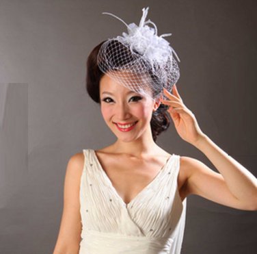 WEDDING BRIDAL RHINESTONE PEARL FLOWER BIRDCAGE VEIL COVER MASK HAIR COMB -CA