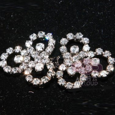 Lot of 3 Rhinestone Crystal Flower Ribbon Belt Sweater Buckle Hook and Eye Clasp