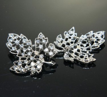 CLEAR RHINESTONE CRYSTAL WEDDING BOUQUET CRAFT MAPLE LEAF BROOCH PIN