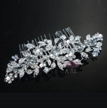 TRELLIS BY KRISTY STYLE WEDDING BRIDAL PEARL CRYSTAL RHINESTONE HAIR COMB -CA