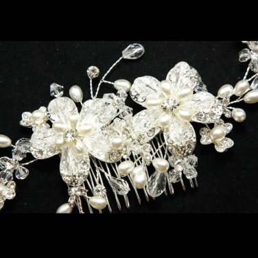 Romantic Flower Bouquet Wedding Bridal Rhinestone Crystal Faux Pearl Hair Comb