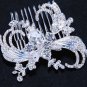 Peacock Feather Wing Style Bridal Wedding Silver Rhinestone Crystal Hair Comb