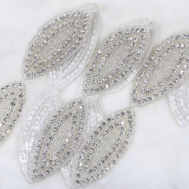 1 Yard Rhinestone Crystal Beaded Bridal Classic Olive Oval Applique Trim DIY -EU