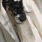 Black Feather Tassel Smart Men Wedding Party Ascot Cravat Rose Necktie Brooch