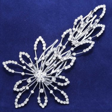 Wedding Bridal Rhinestone Crystal Star Long Hair Comb Silver Plated Headpiece