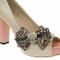 Elegant Leopard Ribbon Bow Rhinestone Crystal Buckle High-Heel Shoe Clips -CA