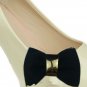 A Pair Rhinestone Black Ribbon Gold Metal Bow Wedding Bridal Shoe Clips -CA