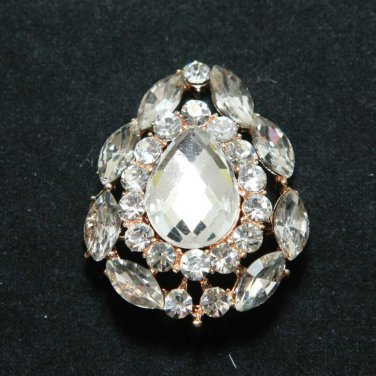 Classic Teardrop Rhinestone Crystal Gold Tone Wedding Bridal Cake Brooch Pin