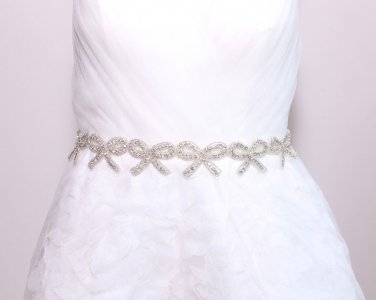 Bridal Wedding Bow Butterfly Rhinestone Crystal Ribbon Satin Sash Dress Belt