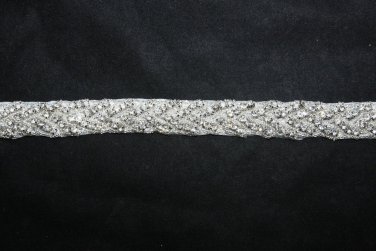 1 Yard Beaded Crystal Rhinestone Bridal Weave Sash Bouquet Belt Applique -CA