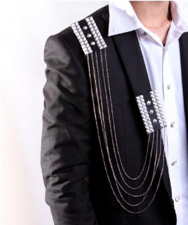 Punk Style Wedding Party Groom Men Epaulets Dangle Chain Badge Brooch Pin