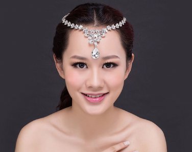 Bridal Wedding Rhinestone Crystal Hair Tiara Tikka Flower Clip Headpiece