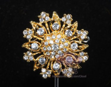 Rhinestone Crystal Round Vintage Wedding Cake Gold / Silver Corsage Brooch Pin