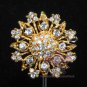 Rhinestone Crystal Round Vintage Wedding Cake Gold / Silver Corsage Brooch Pin