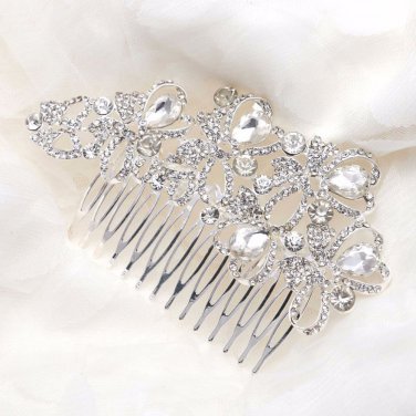 BUTTERFLY BOW WEDDING BRIDAL RHINESTONE CRYSTAL BRIDE SILVER TONE HAIR COMB
