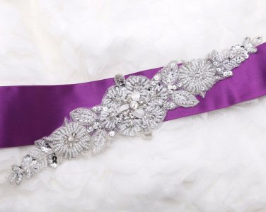 Sew On Beaded Silver Sequins DIY Wedding Headband Flower Craft Applique