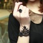 Rococo Victorian Goth Black Lace Applique Slave Bracelet with Black Rose Ring