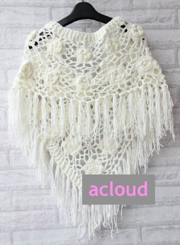 WHITE CHUNKY THICK ROSE CROCHET WOOL LONG WRAP SHAWL SCARF SHRUG