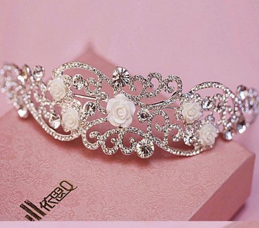 Bridal Wedding Art Deco Rose Rhinestone Crystal Hair Crown Tiara Headpiece