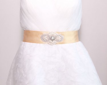 Wedding Brdiesmaids Pearl Rhinestone Crystal Ribbon Satin Sash Dress Belt