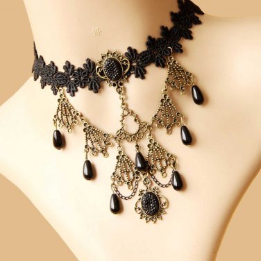 BLACK GOTH LACE ROCOCO COPPER CHOKER NECKLACE