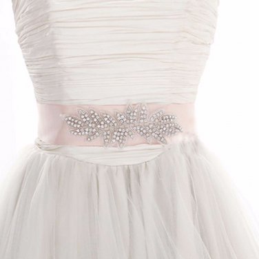 Bridal Wedding Leaf Rhinestone Crystal Ribbon Satin Sash Dress Belt