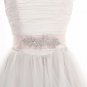 Bridal Wedding Leaf Rhinestone Crystal Ribbon Satin Sash Dress Belt