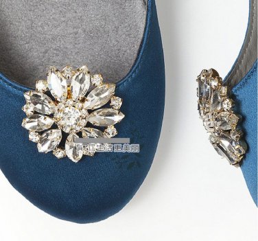 Snowflake Flower Glass Rhinestone Crystal Wedding Gold/Silver Shoe Clips Pair