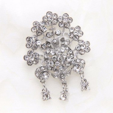 BRIDAL RHINESTONE CRYSTAL DANGLE SILVER SHOES DRESS SASH CRAFT BROOCH PIN
