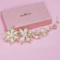 Gold Faux Pearl Lily Flower Leaves Wedding Vine Crystal Forehead Princess Tiara