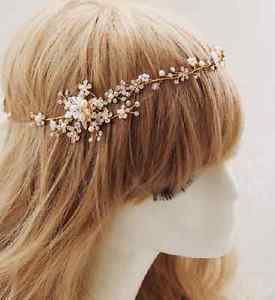 Bridal Wedding Rhinestone Crystal Gold Silver Pearl Hair Forehead Band Tiara