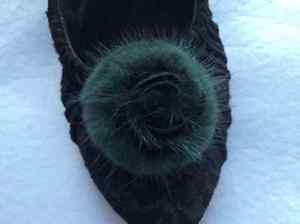 Elegant Green Mink Fur Flower Rose Wedding Bridal Shoe Clips -CA