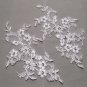 Silver Thread Off White Beads Faux Pearl Sequin Flower Lace Sew on Applique Pair