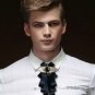 Vintage Style Black Ribbon Wedding Men Pre Tied Lace Bow Tie Brooch Pin Clip